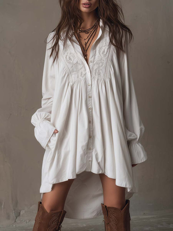 Odette Retro Lace Irregular-Hem Mini Dress - front full