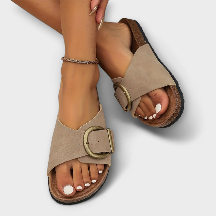 Aurora - Women's Cork Sandals with Buckle Strap Design