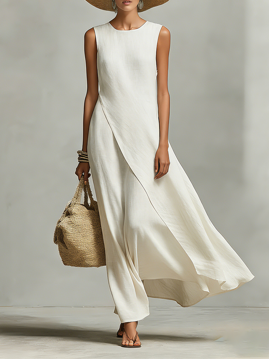 Adalyn Draped Ivory Maxi Dress - walking front