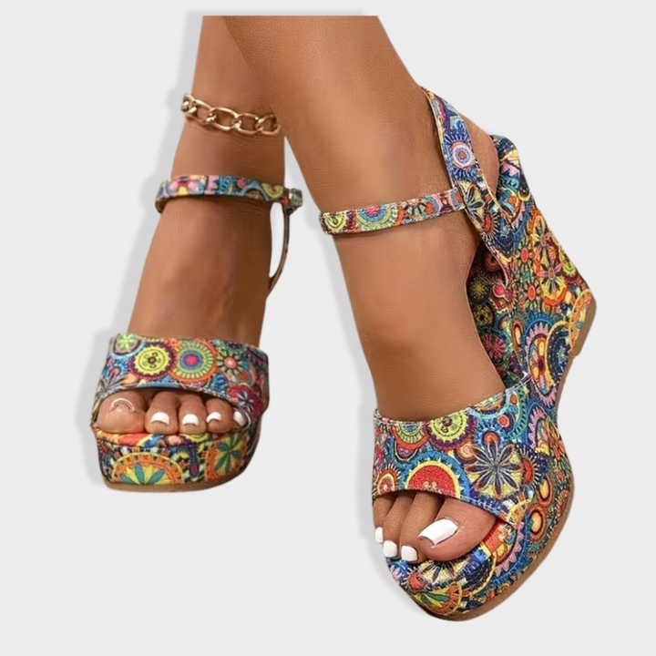 Violet | Boho Floral Wedge Sandals