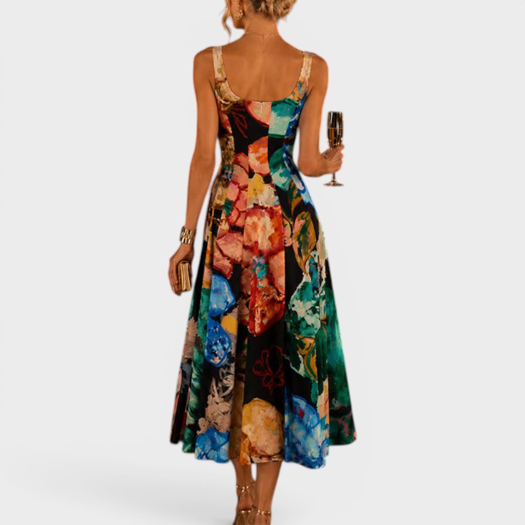 Vivienne | Artistic Print Fit & Flare Midi Dress