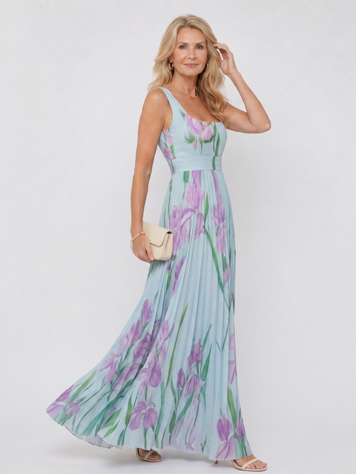 Vimele | Pleated Sleeveless Square Neck Maxi Dress