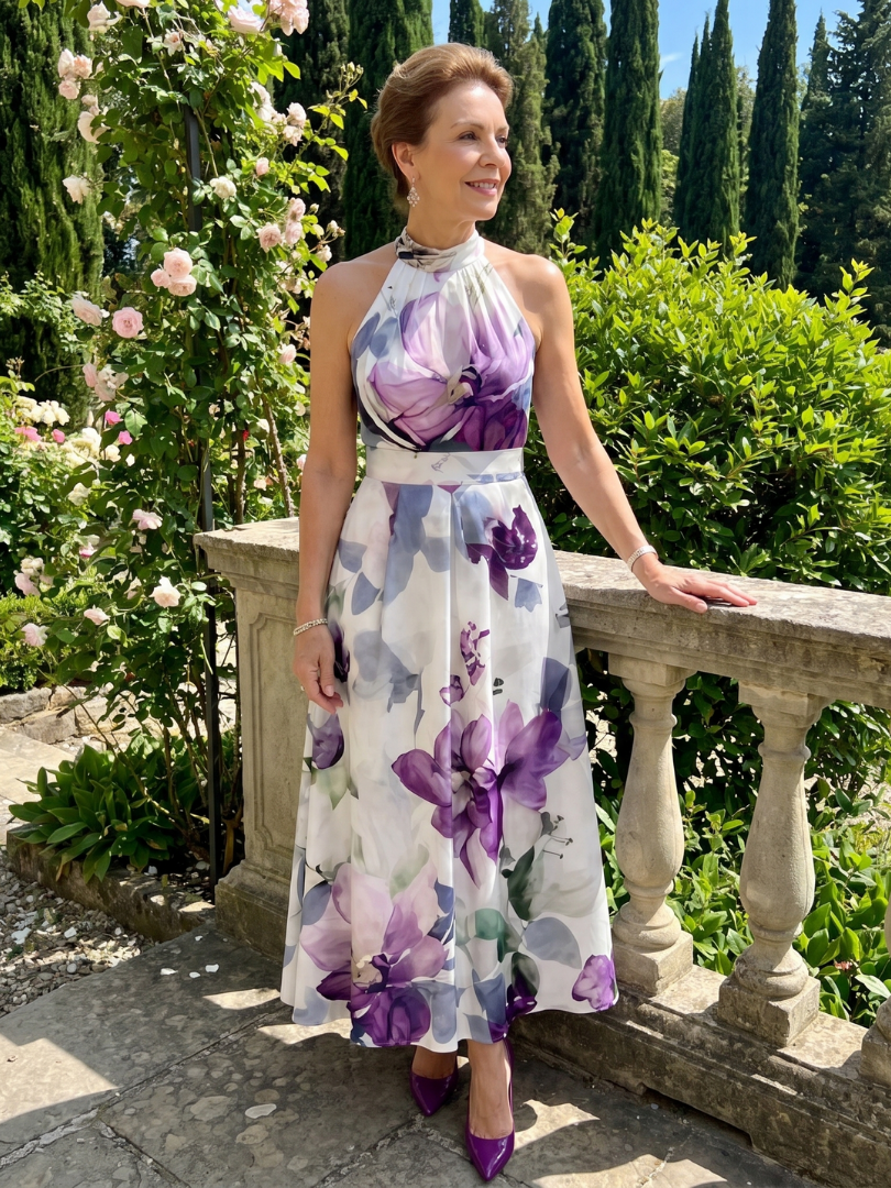 Omego | Soft Bloom Halter Neck Flowing Maxi Dress
