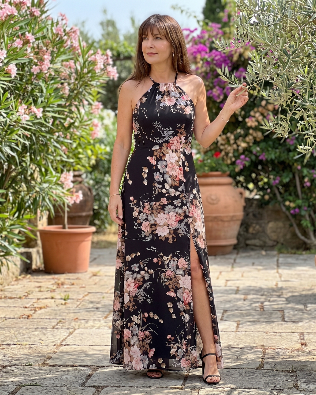 Loliane | Floral Halter Neck Side Slit Maxi Dress