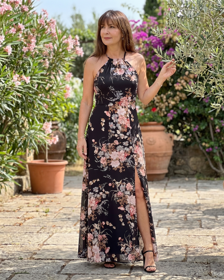 Loliane | Floral Halter Neck Side Slit Maxi Dress