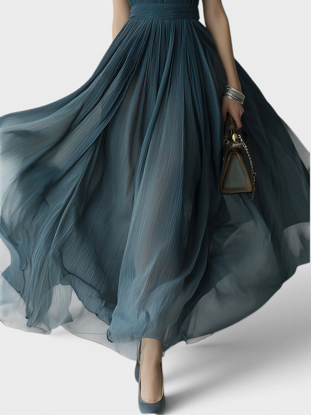 Evelina | Pleated High Neck Maxi Dress
