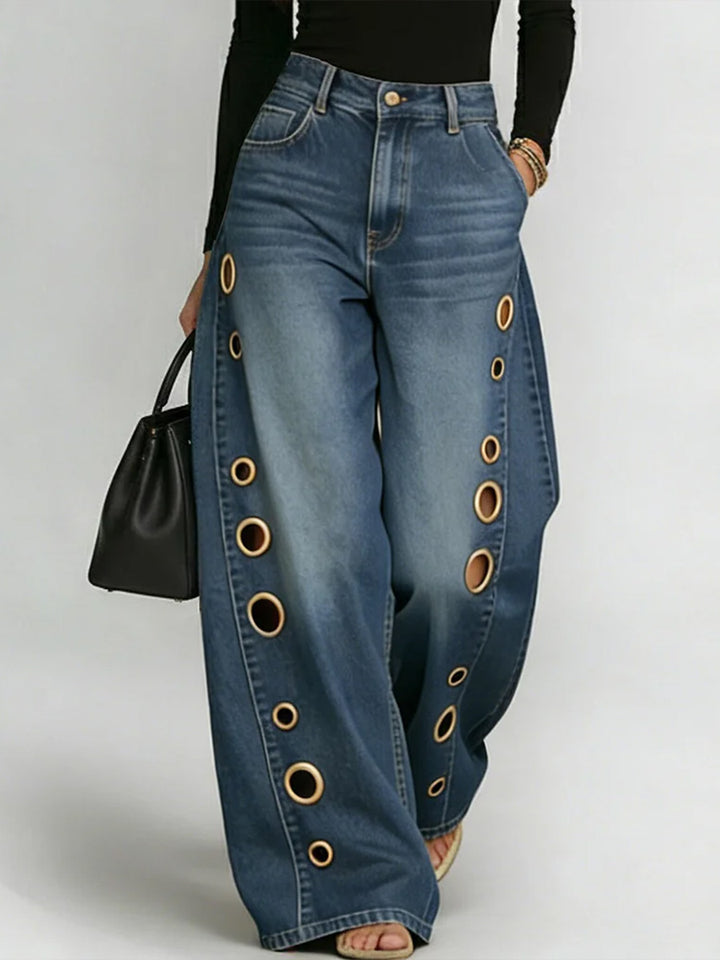 Elena | Wide-Leg Grommet Detail Jeans