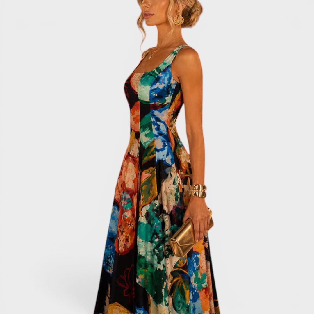 Vivienne | Artistic Print Fit & Flare Midi Dress
