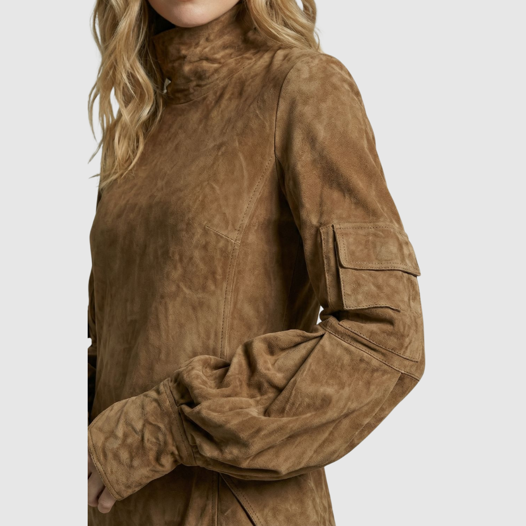 Marcella | High Neck Silhouette Suede-Effect Mini Dress