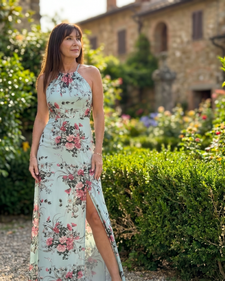 Loliane | Floral Halter Neck Side Slit Maxi Dress