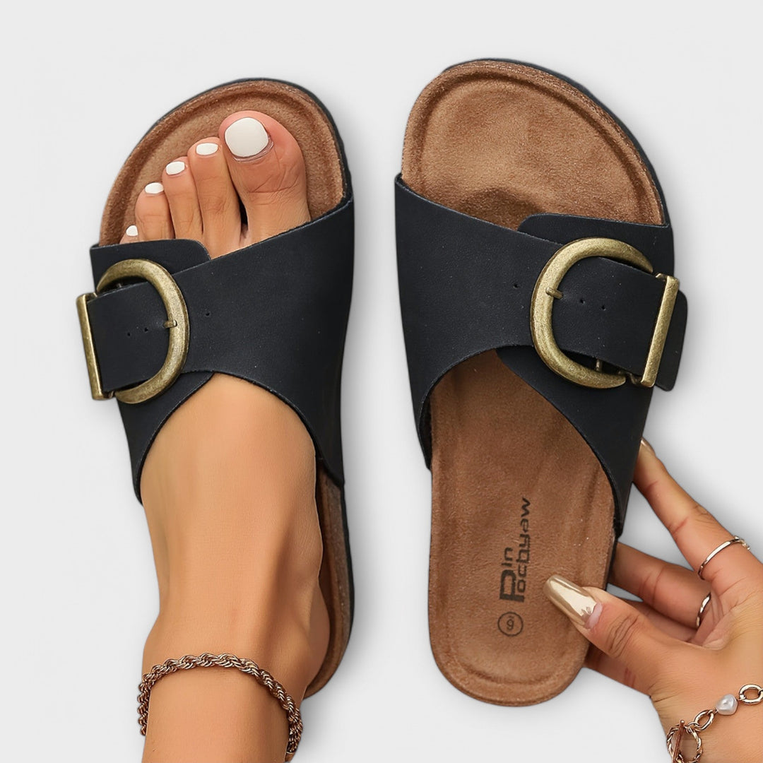 Aurora - Women's Cork Sandals with Buckle Strap Design