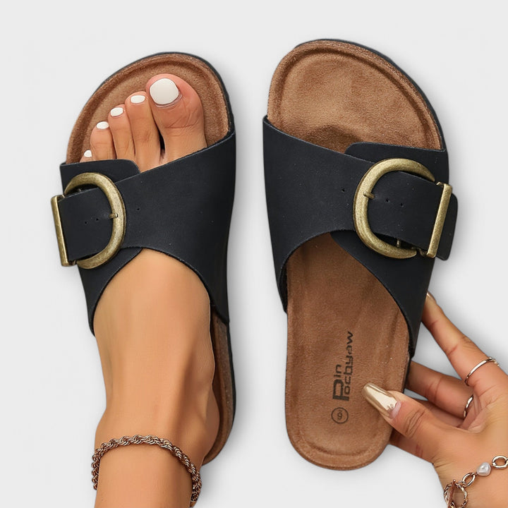 Aurora - Women's Cork Sandals with Buckle Strap Design