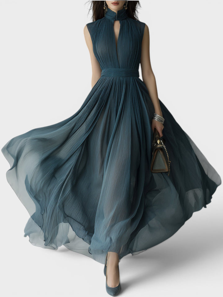 Evelina | Pleated High Neck Maxi Dress