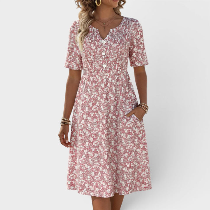 Emmeline | Soft Floral Button Front Midi Dress