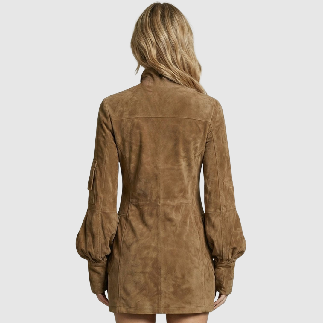 Marcella | High Neck Silhouette Suede-Effect Mini Dress