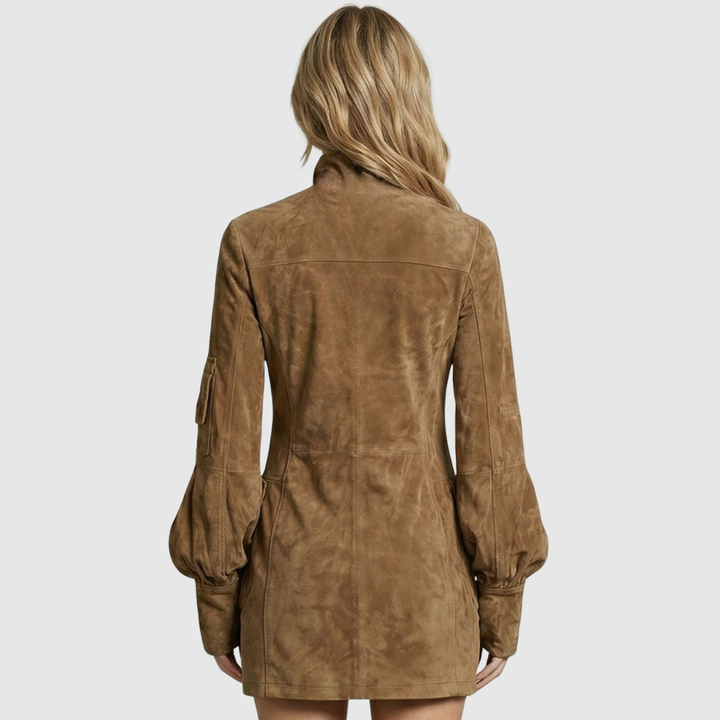Marcella | High Neck Silhouette Suede-Effect Mini Dress