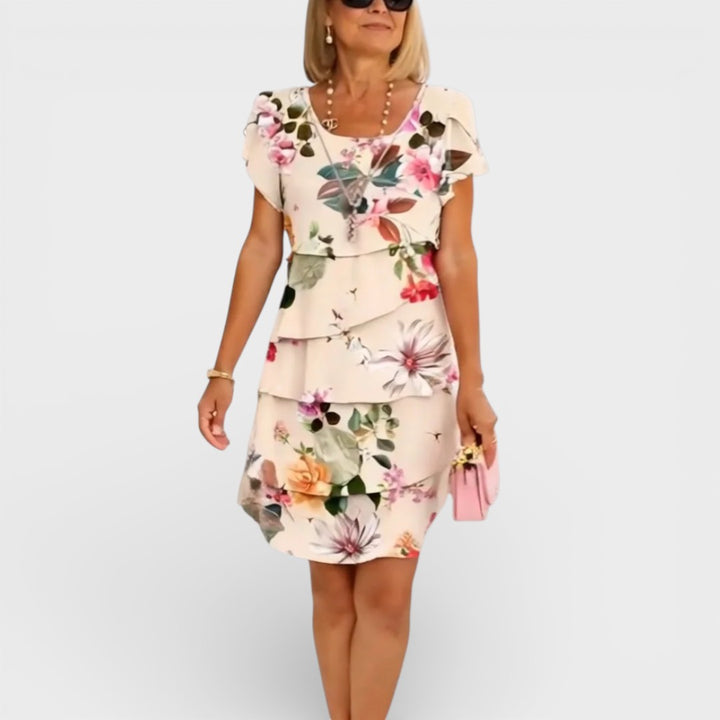 Mariah | Multi-plant Floral Print Cascade Dress
