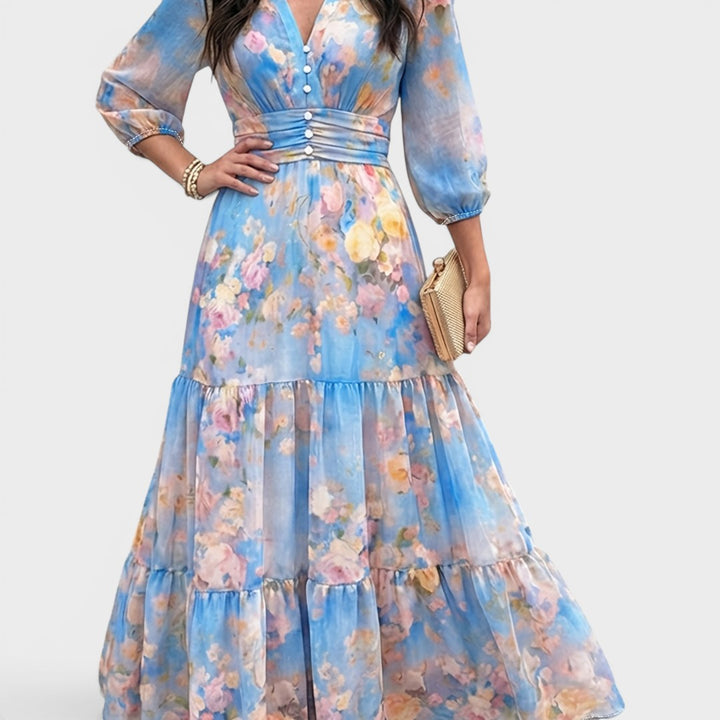 Celeste | Watercolor Floral Tiered Maxi Dress