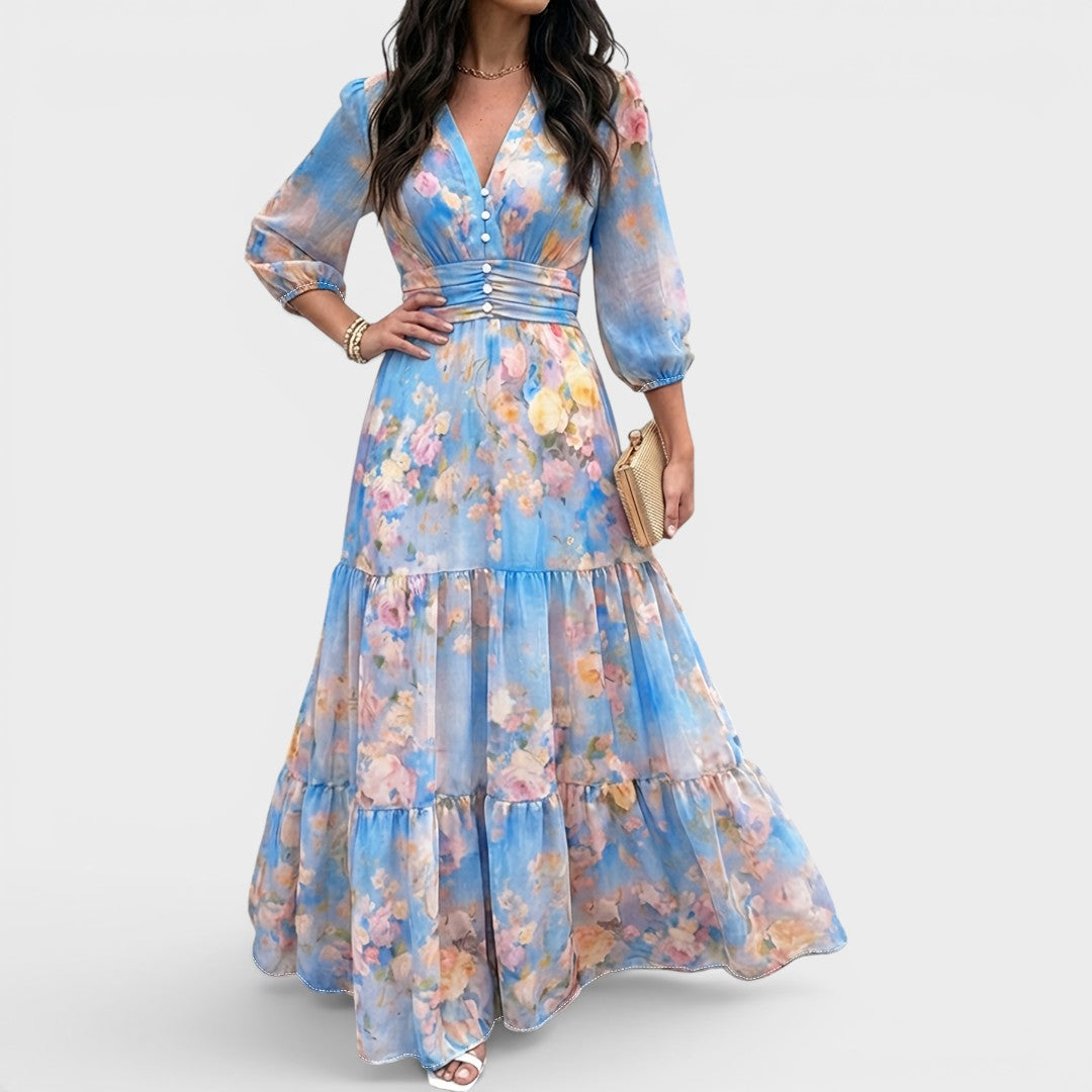 Celeste | Watercolor Floral Tiered Maxi Dress