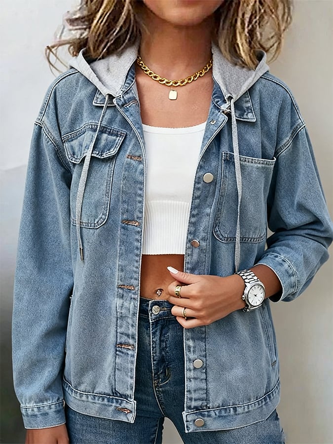 Deborah | Detachable Hooded Vintage Wash Denim Jacket