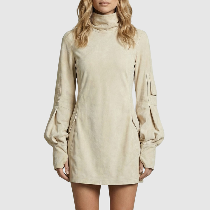 Marcella | High Neck Silhouette Suede-Effect Mini Dress
