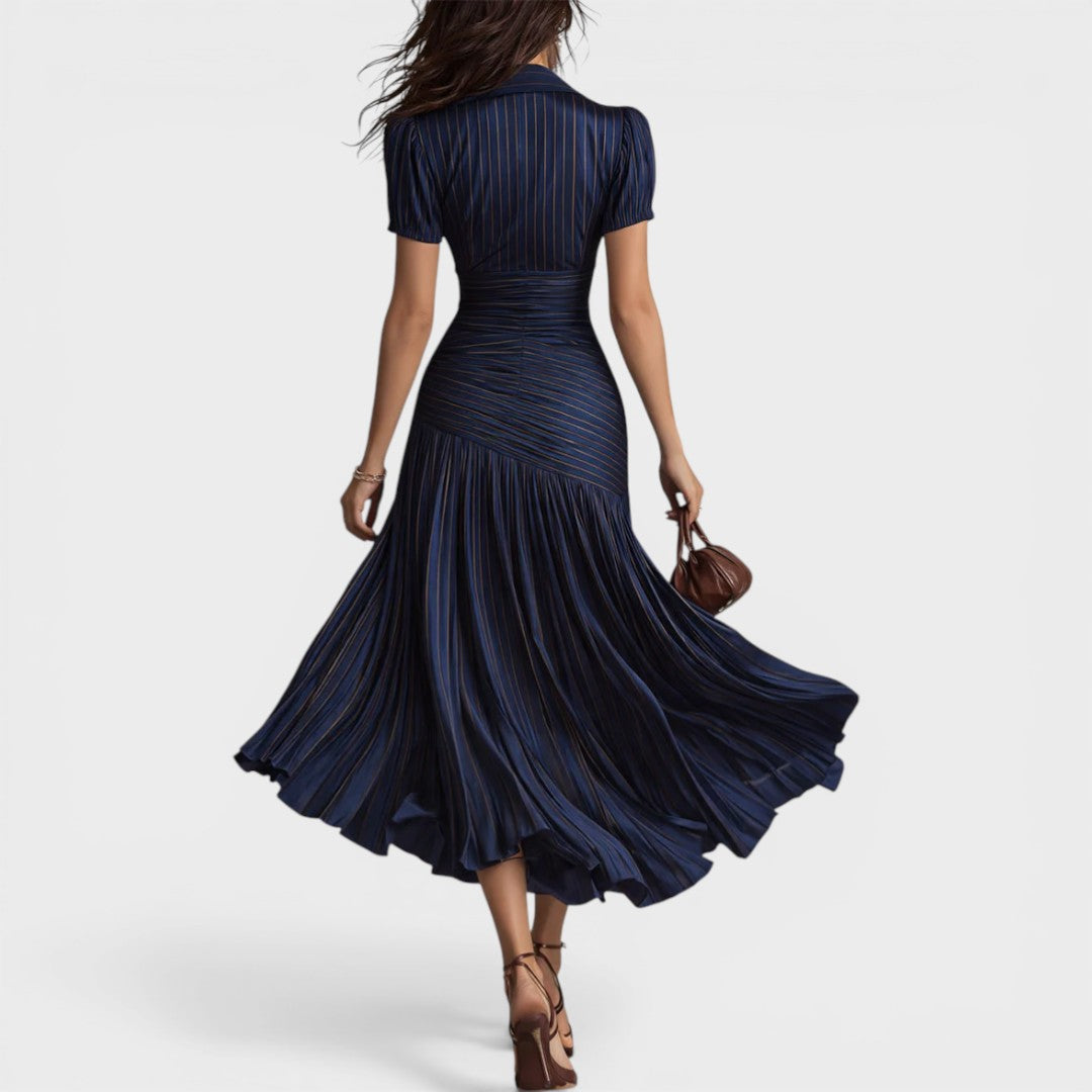 Adriana | Satin Striped Midi Dress Summer