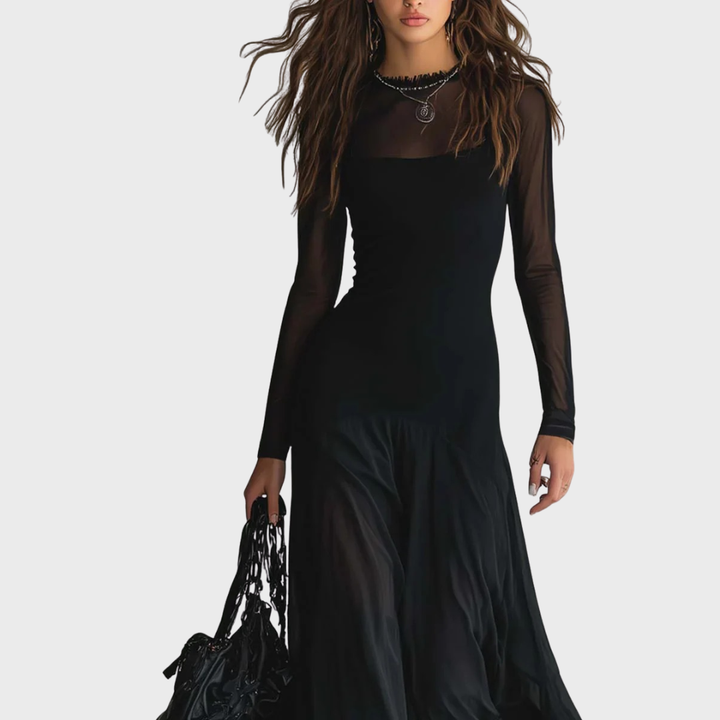 Athena | Black Tulle Patchwork Maxi Dress