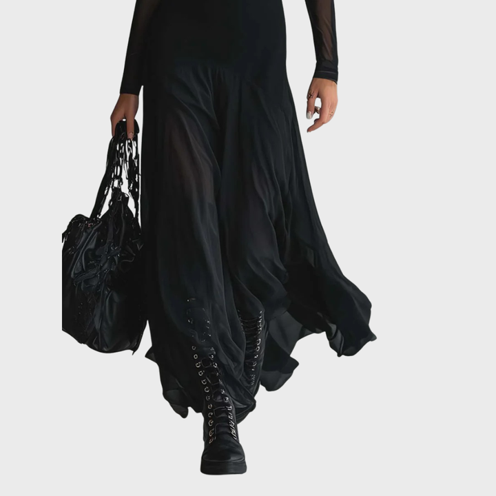 Athena | Black Tulle Patchwork Maxi Dress
