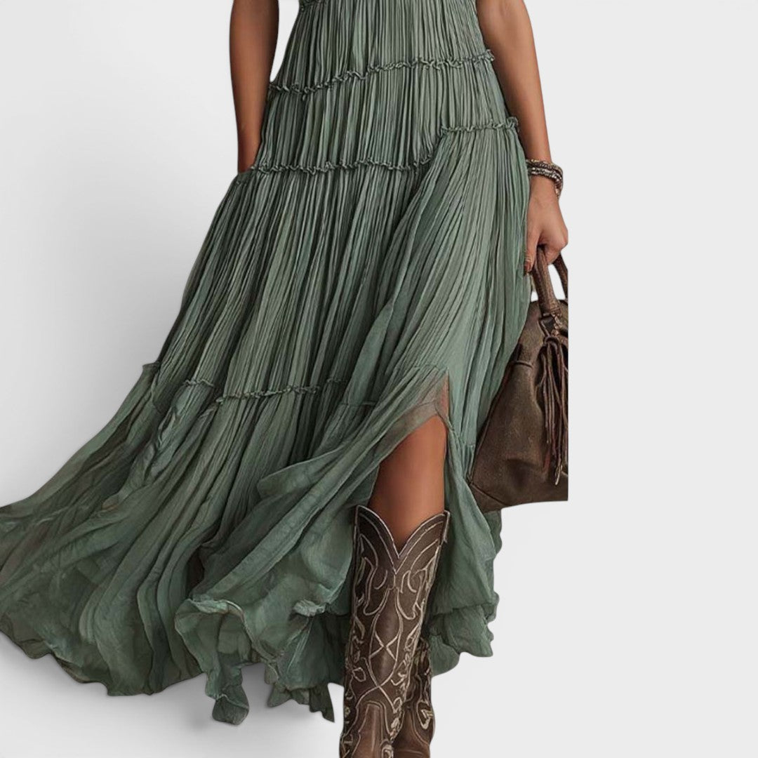Jessica | Effortless Bohemian Green Flow Maxi Dress