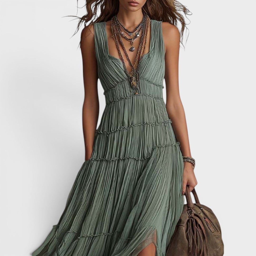 Jessica | Effortless Bohemian Green Flow Maxi Dress