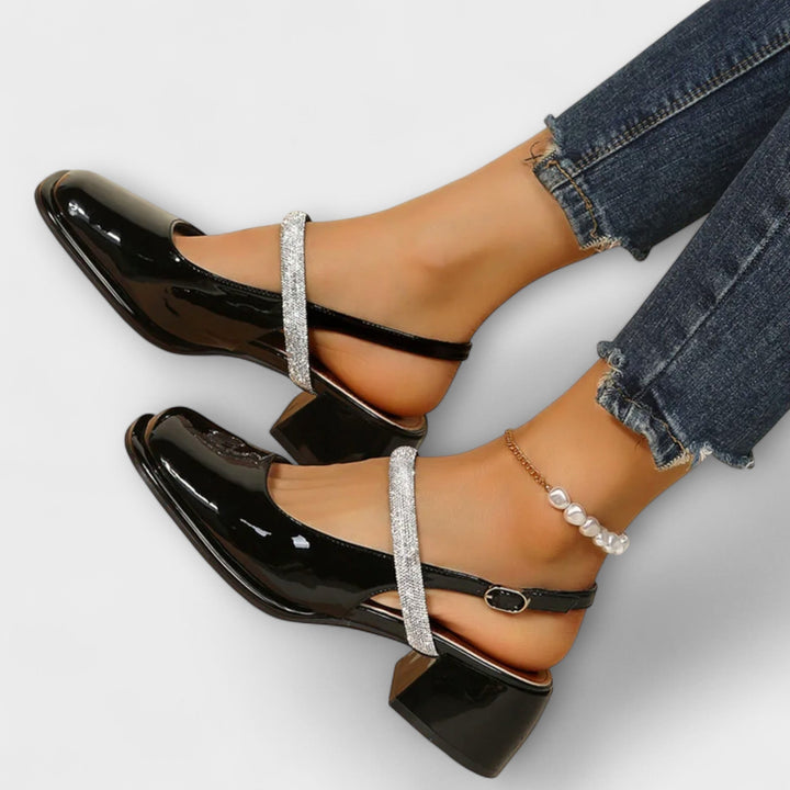 Celandra - Mary Janes with Glitter Straps and Block Heel