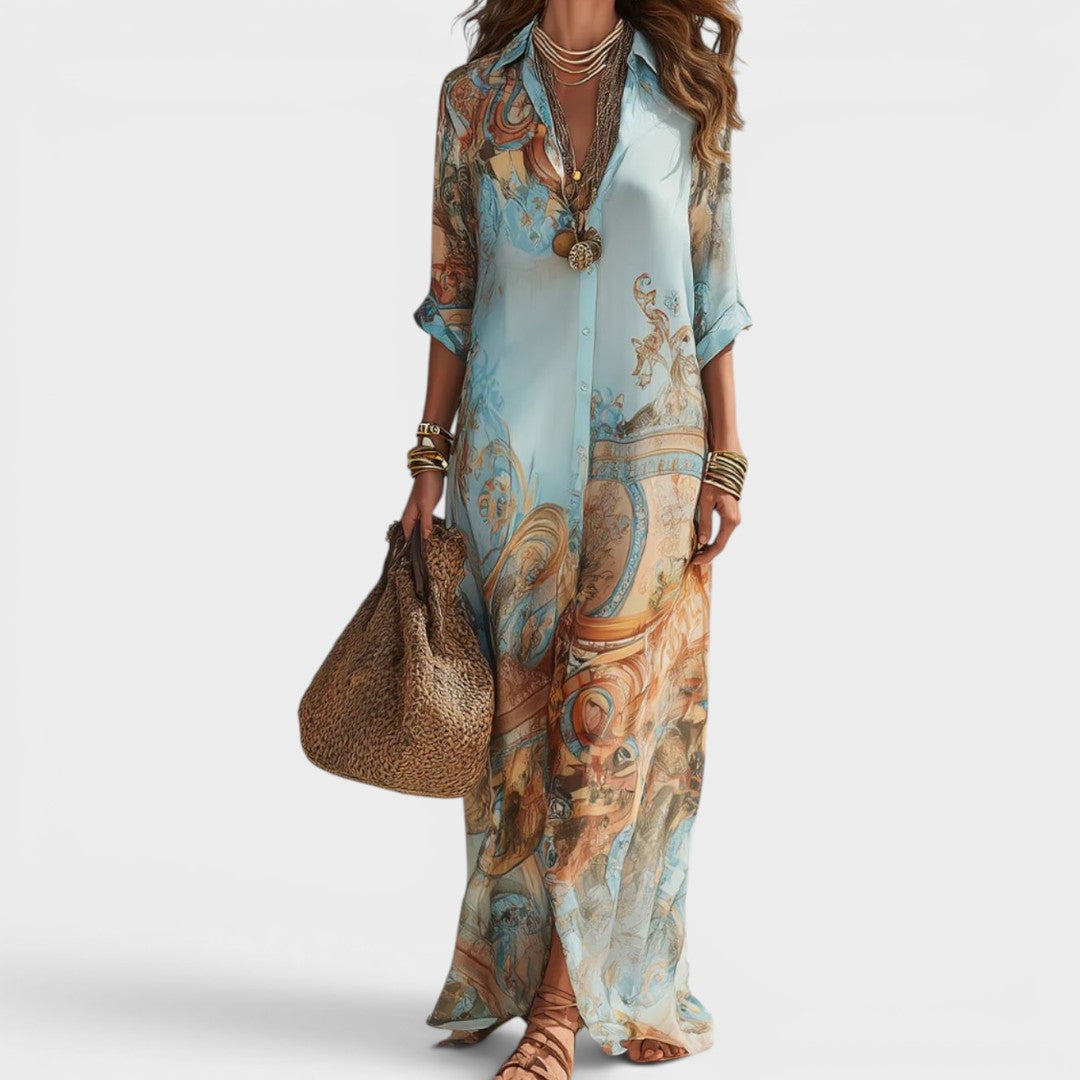 Isadora | Artistic Print Maxi Shirt Dress