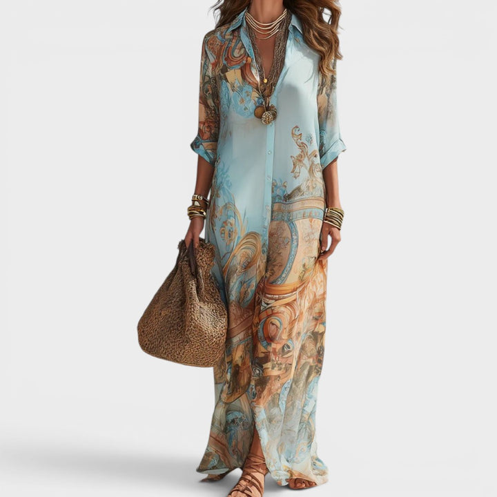 Isadora | Artistic Print Maxi Shirt Dress