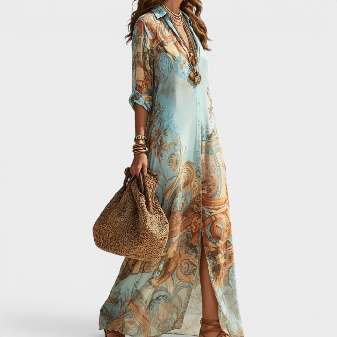 Isadora | Artistic Print Maxi Shirt Dress