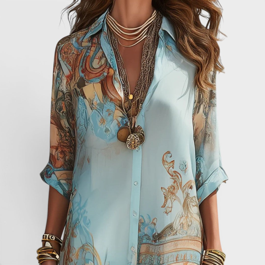 Isadora | Artistic Print Maxi Shirt Dress