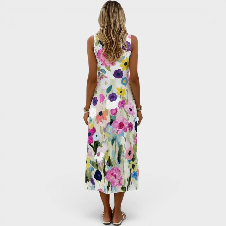 Carmina | Watercolor Floral Sleeveless Midi Dress