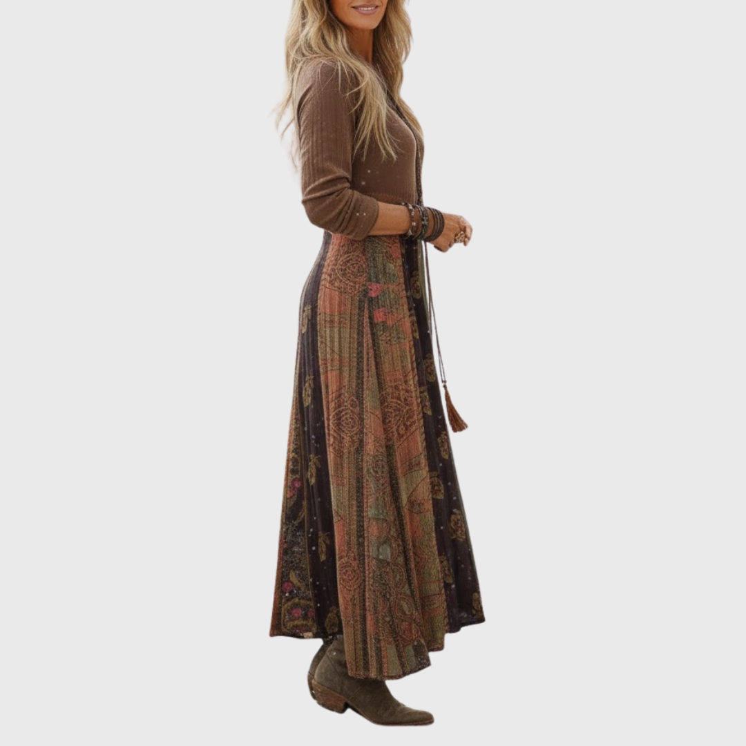 Heather | Vintage Boho Print Midi Dress