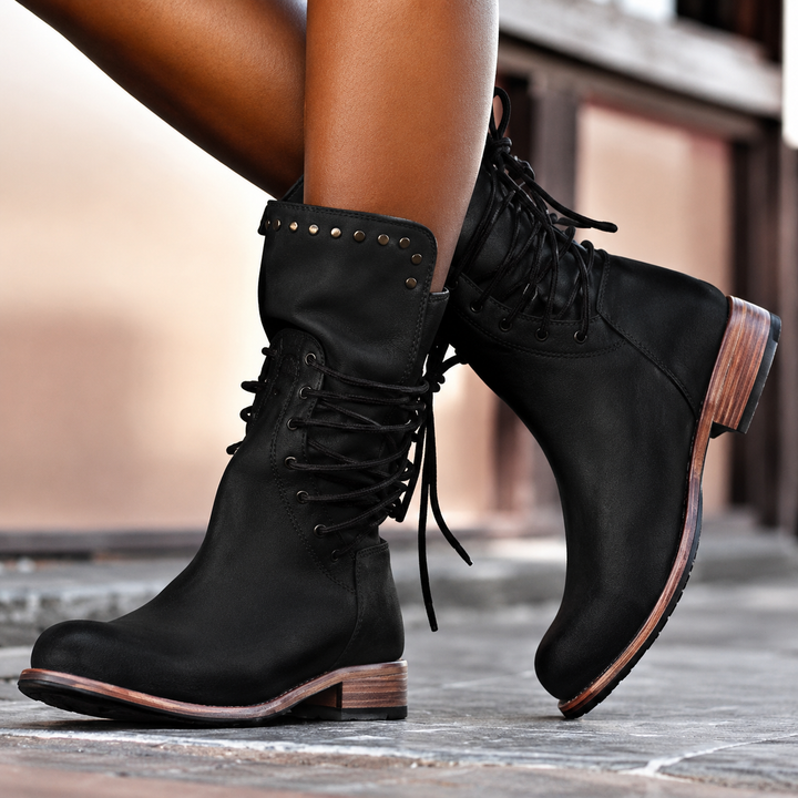 Della | Fleece-Lined Cross-Tie Moto Ankle Boots
