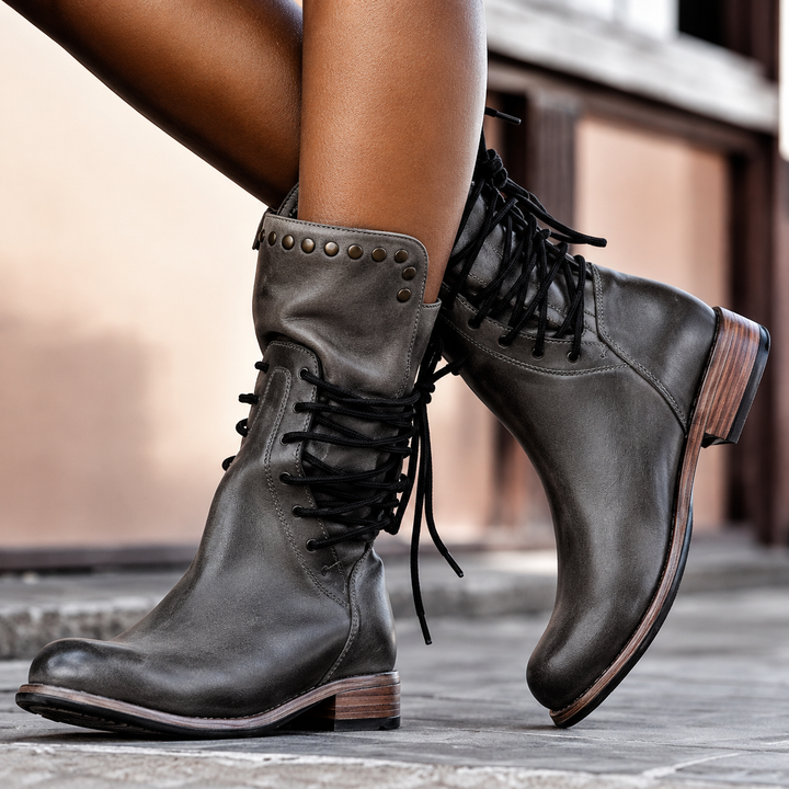 Della | Fleece-Lined Cross-Tie Moto Ankle Boots