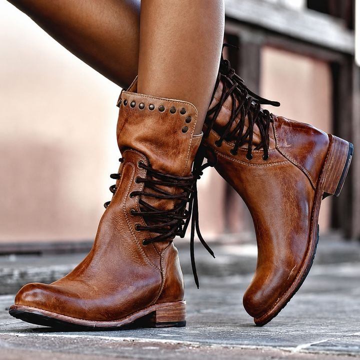 Della | Fleece-Lined Cross-Tie Moto Ankle Boots