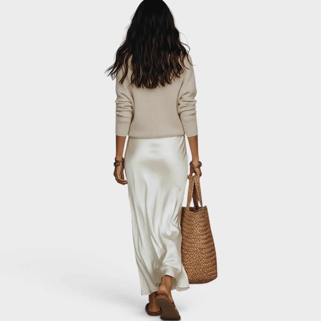 Chloe | Effortless Ivory Knit & Satin Midi Set