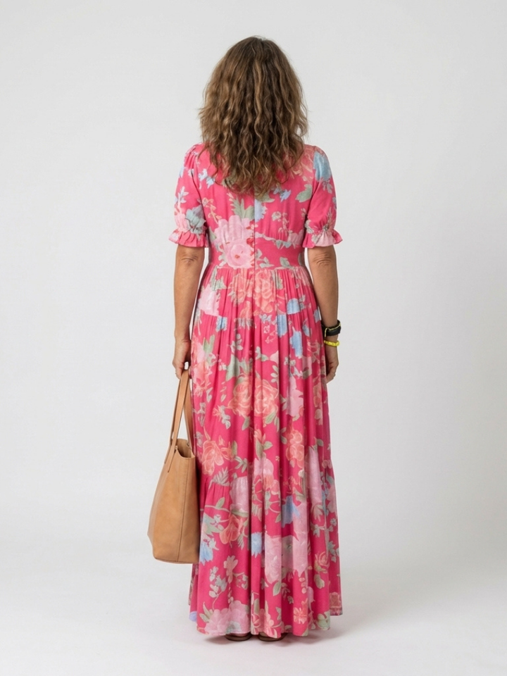 Ione | Short Sleeve V Neck Floral Maxi Dress