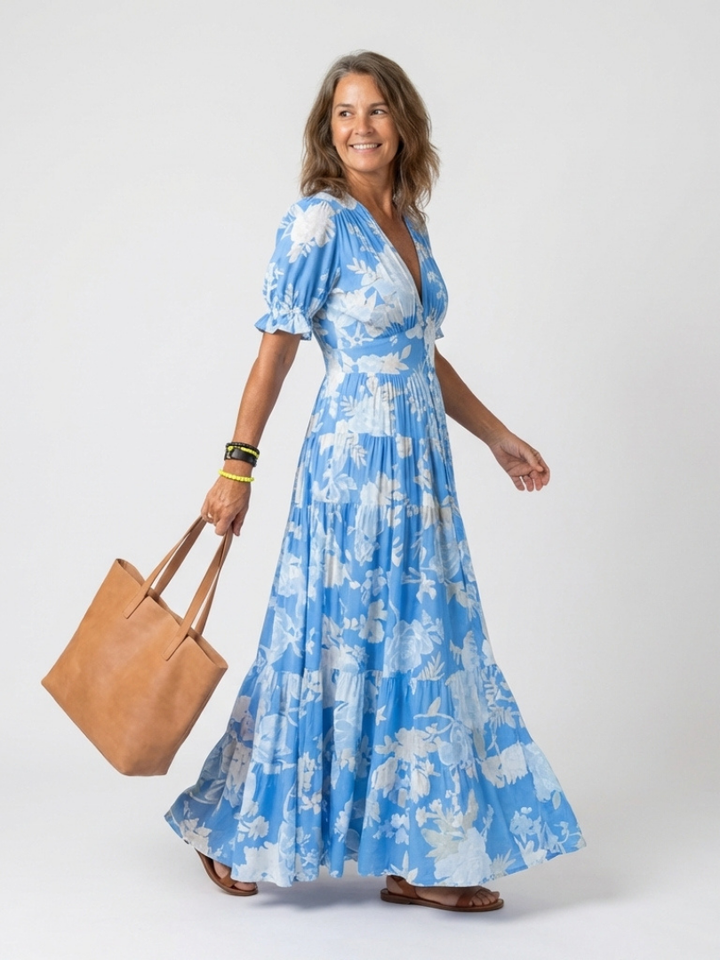 Ione | Short Sleeve V Neck Floral Maxi Dress