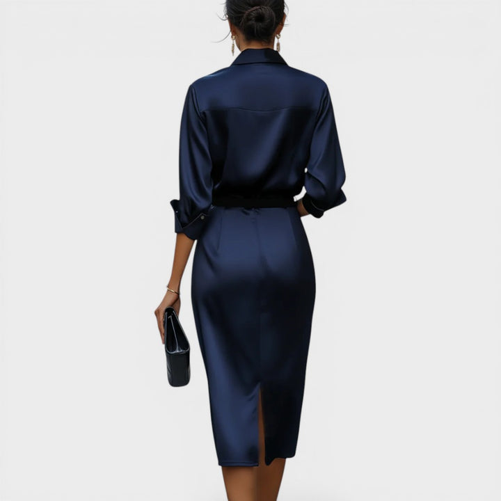 Elle | Draped-Collar Midi Dress