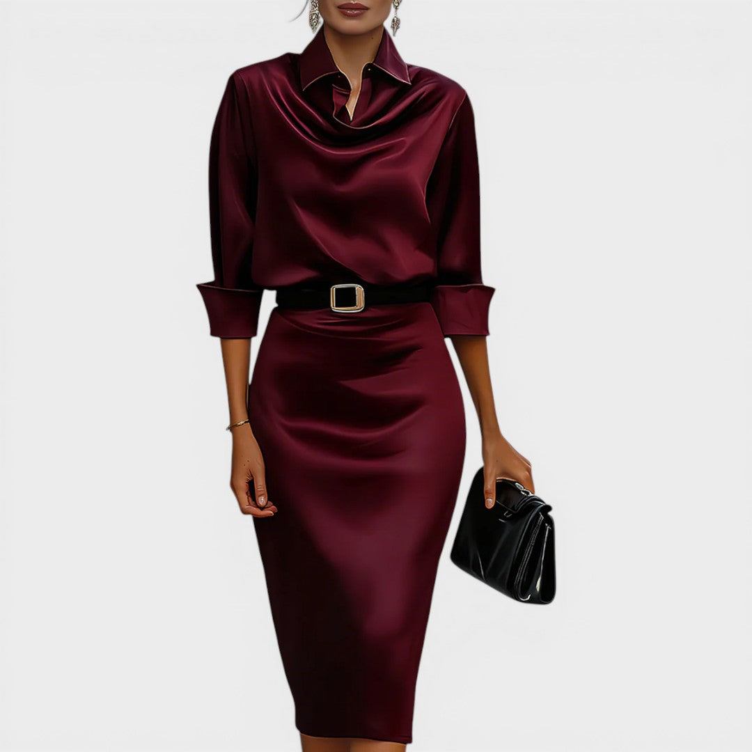 Elle | Draped-Collar Midi Dress