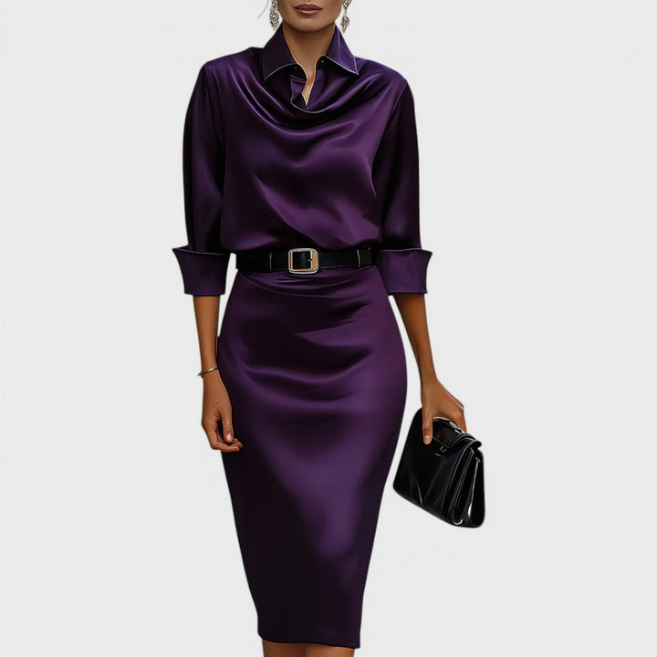 Elle | Draped-Collar Midi Dress