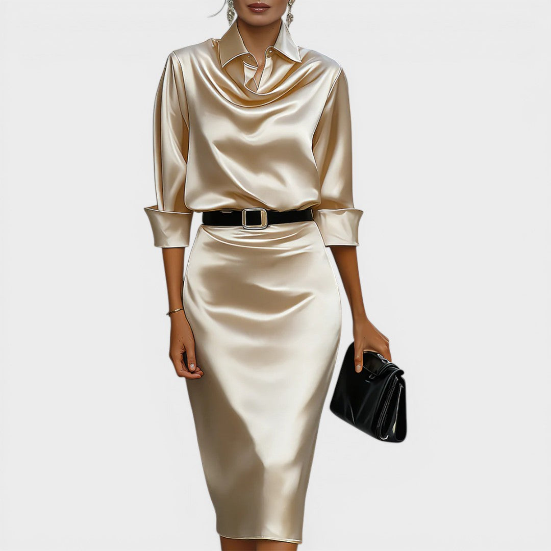Elle | Draped-Collar Midi Dress