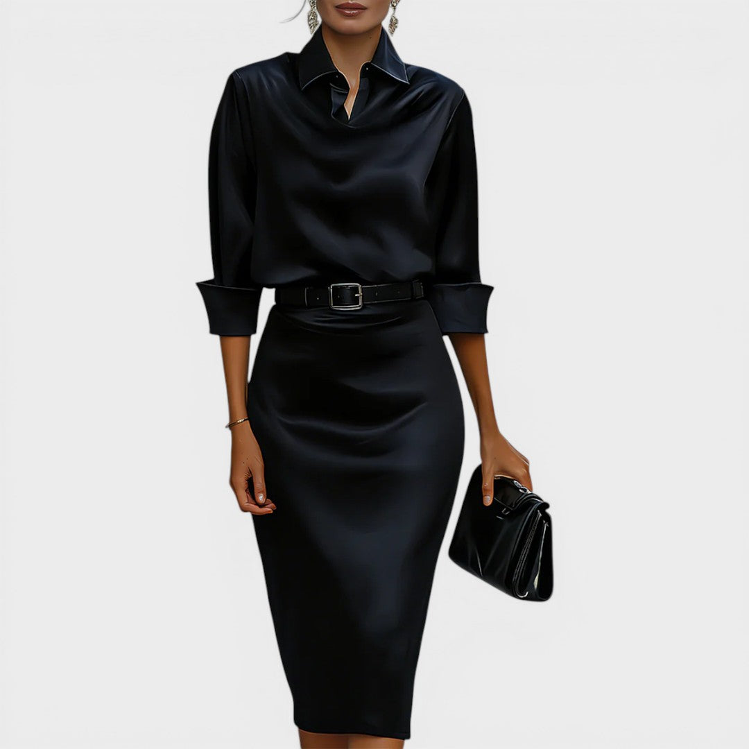 Elle | Draped-Collar Midi Dress