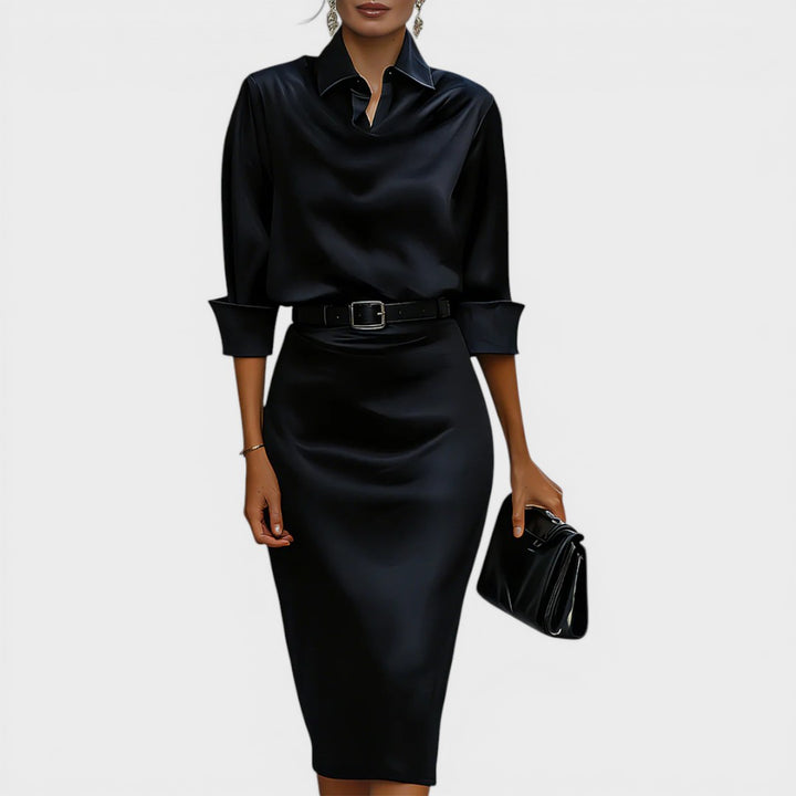 Elle | Draped-Collar Midi Dress