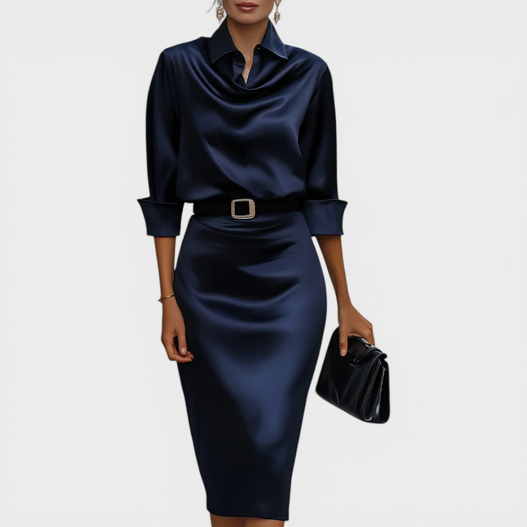 Elle | Draped-Collar Midi Dress